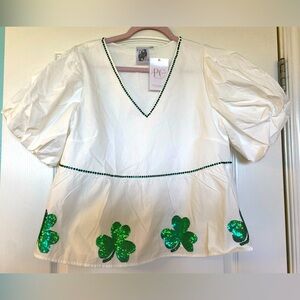 Queen of Sparkles Shamrock Peplum Top